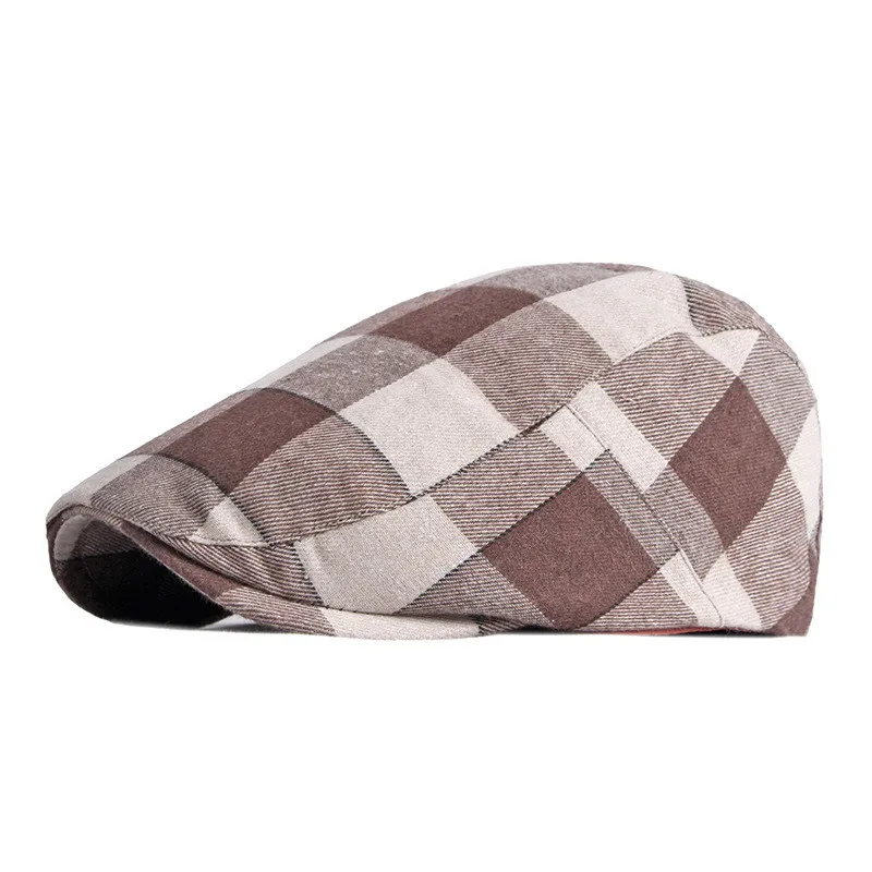 LDSLYJR Spring Autumn Cotton Plaid Newsboy Caps Flat Peaked Cap Men and Women Painter Beret Hats 74