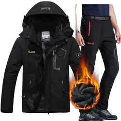 Winter Men's Camping Skiing Jacket Pants Suits Waterproof Fleece Snow Outdoor Hunting Climbing Thermal Sets Sports Coat Trousers