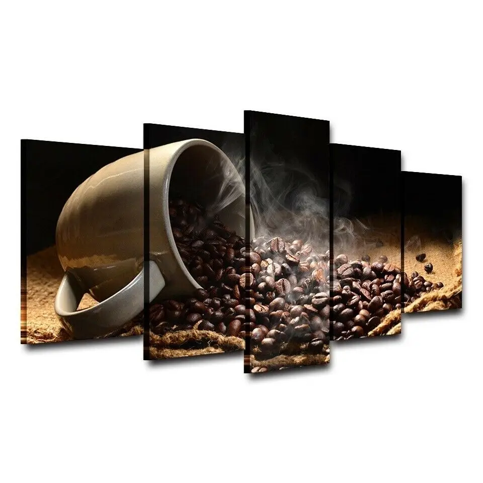 

No Framed Canvas 5Pcs Coffee Beans Aroma Art Posters Pictures Home Decor Paintings Decorations