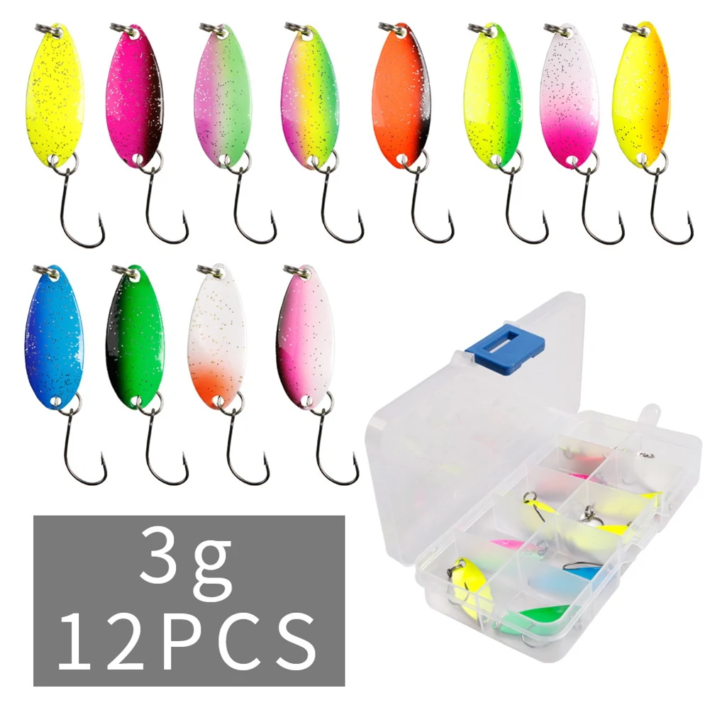 43pcs/12pcs Fishing Spoon Lure Set Metal Baits Trout Fishing Baits For Trout Char And Perch With Tackle Box Sequins Fishing Lure