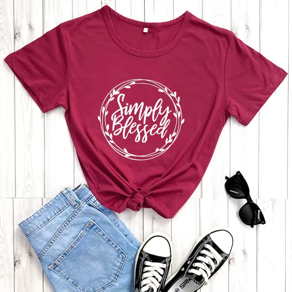 

Simply Blessed Tees Christian Shirt New Arrival 100%Cotton Funny T Shirt Faith Shirt Christian Gifts for Her