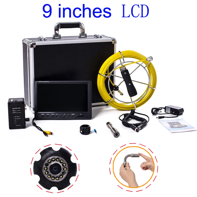 

Sewer Borescope Camera with Snake Cam Video Sewer Pipe Inspection Equipment 9 inch LCD Monitor Duct Endoscope Cable 20M with DVR