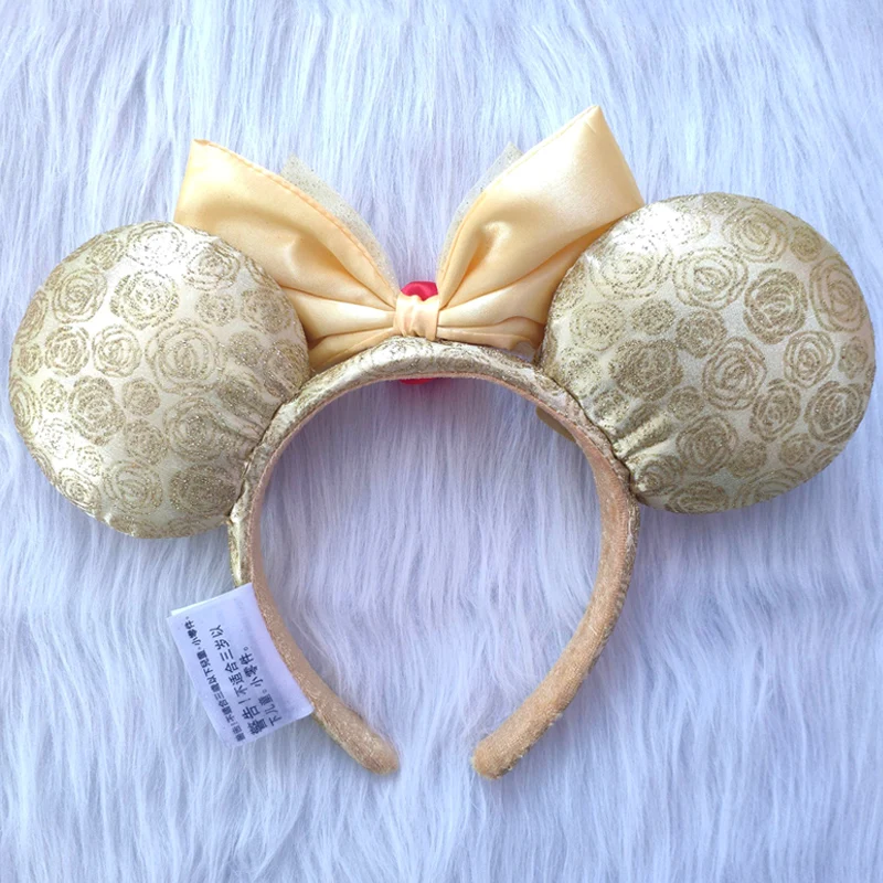 Disney Beauty And The Beast Princess Belle Headband Disneyland Mickey Minnie Ears Plush Headwear Children Toys Party Decoration