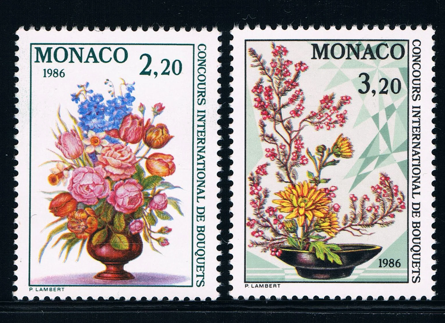 2Pcs/Set New Monaco Post Stamp 1986 Monte Carlo Flower Show Stamps MNH