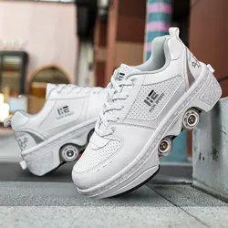 Deformation Shoes 4 Wheels roller skate Shoes Rounds Running Shoes Parkour Shoes Breathable Outdoor Skating Shoes For Child