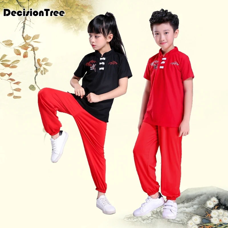 2023 chinese national traditional kungfu uniform wushu martial arts sets kick boxing embroidery suit tops+pant clothing for kids