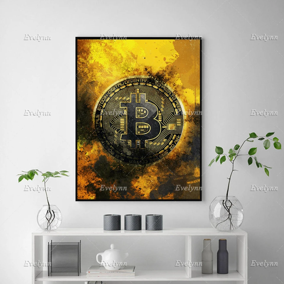 HD Prints Home Decor Dollar Fire Canvas Posters Painting Money Bitcoin Wall Art Modular Pictures For Living Room Floating Frame