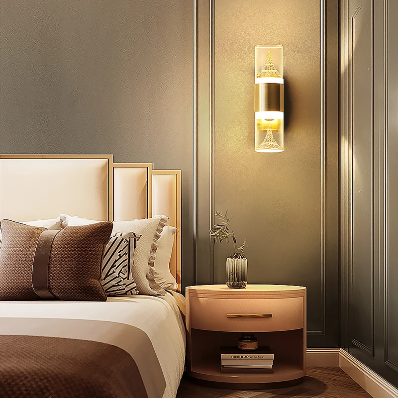 18W LED Wall Lamp Indoor Gold Double Head Acrylic Glass Bedside Wall Light Bedroom Living room Corridor TV Wall Background Lamps
