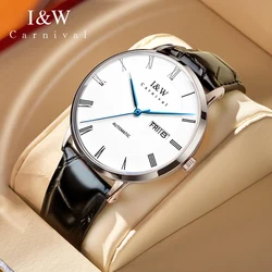 CARNIVAL Automatic Watch Men Luxury Top Brand Sapphire Glass Genuine Leather Wristwatch Mechanical Watch For Men Business 8861