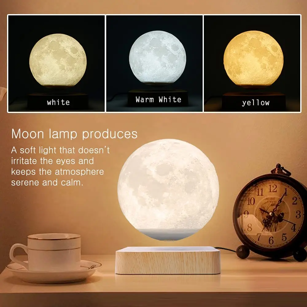 Imagem -04 - Print Floating Moon Night Light Lâmpada de Mesa de Levitação Magnética Criativa para Decoração de Casamento Toque Cores 3d