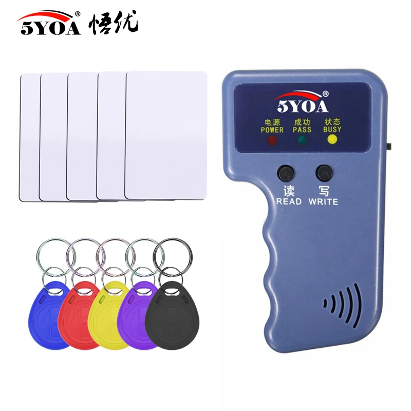 5YOA Repetitive Handheld 125KHz EM4100 5200 RFID ID Card Writer Copier Duplicator Programmer T5577 Rewritable Keyfobs Tag