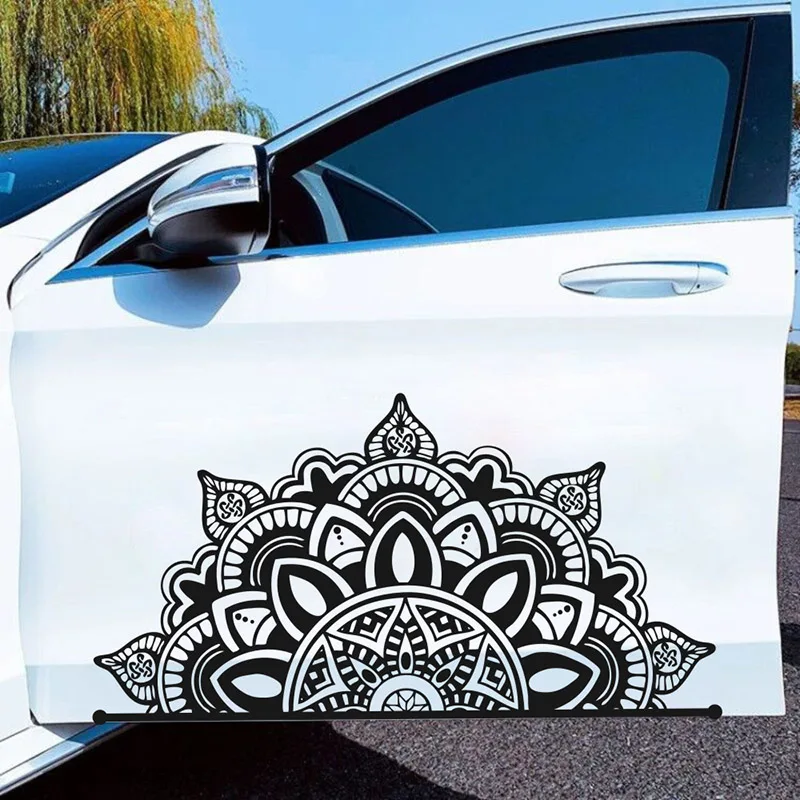 

Mandala Car Sticker Half Flower Car Door Decoration Waterproof Black/White LC1195