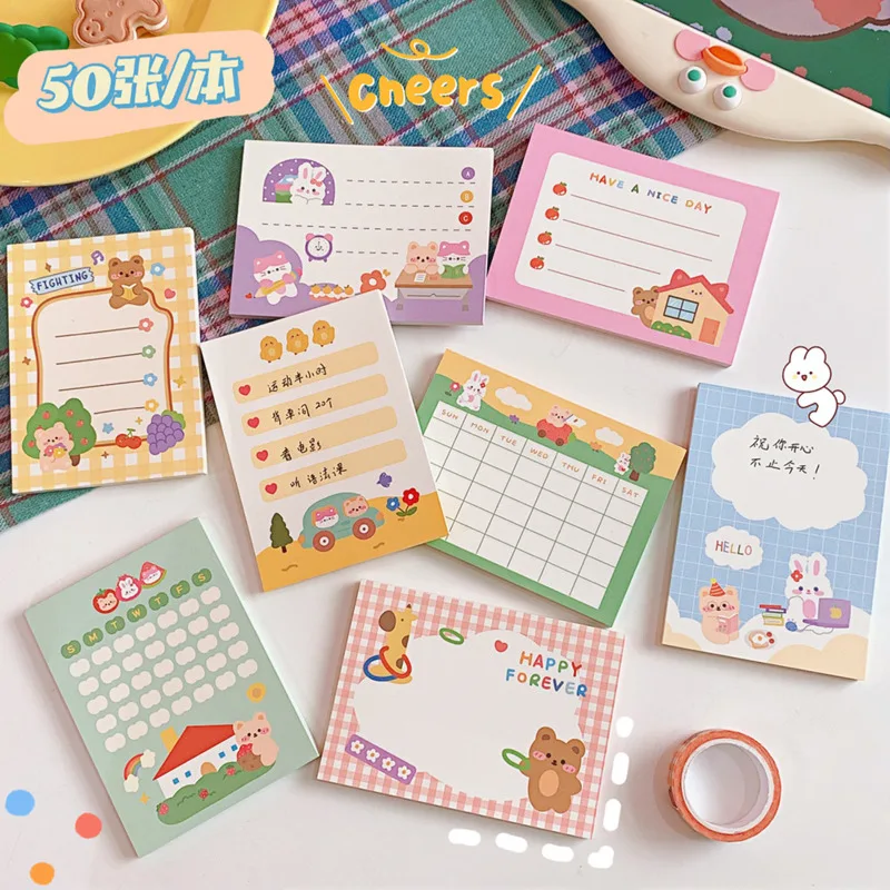 Cartoon Cute Animals Memo Pad 50 Sheets Student Notes school Stationery Weekly Planner Stickers To Do List Kawaii Mini Notepad