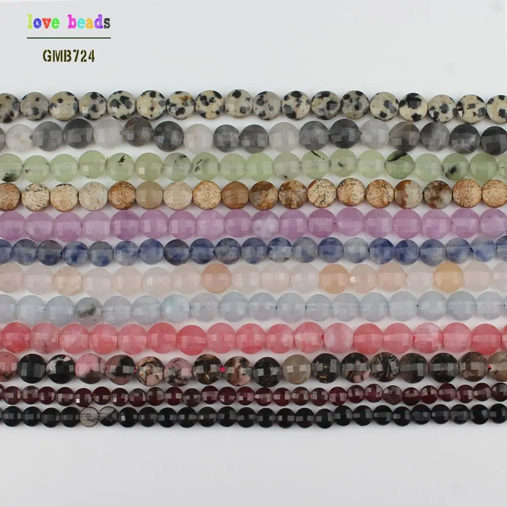 5x6mm Natural Facted Agates Garnets Chalcedony Etc Coin Beads Round Loose Spacer Beads DIY for Jewellery Making 7.5 inch