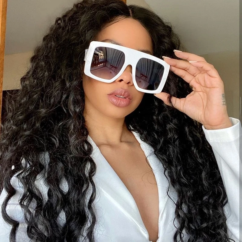 Lunettes de soleil Vintage à grand cadre pour hommes et femmes, surdimensionnées, marque de luxe, à dessus plat, tendance, dégradé carré