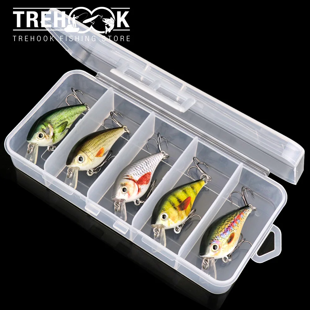 TREHOOK-Juego de Señuelos de Pesca 5 piezas, Mini Crankbaits, 4,5 cm, 6g, señuelos flotantes Minnow, Kit de cebo Artificial, caja de aparejos de pesca Wobbler