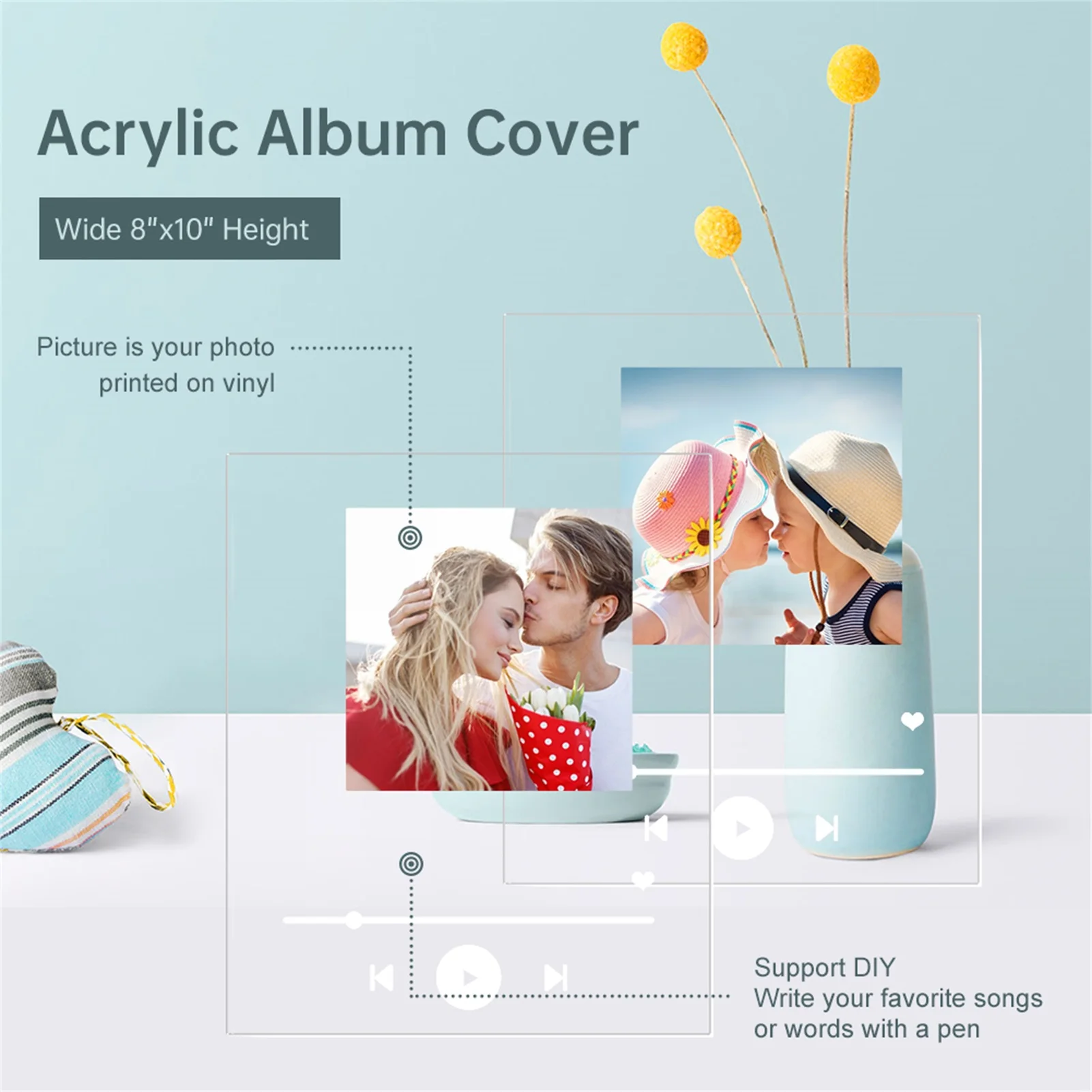 Cubierta de álbum de tablero de música acrílico, placa de estilo de foto Personal, cubierta de álbum de vidrio personalizada DIY, marco de placa de canción