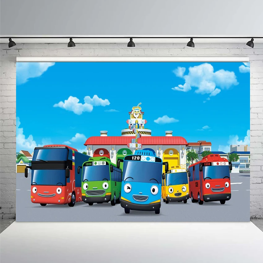 Photography Backdrops Tayo Bus Theme Birthday Background Photo Studio Newborn Camera Fotografica 7x5ft Background Photography