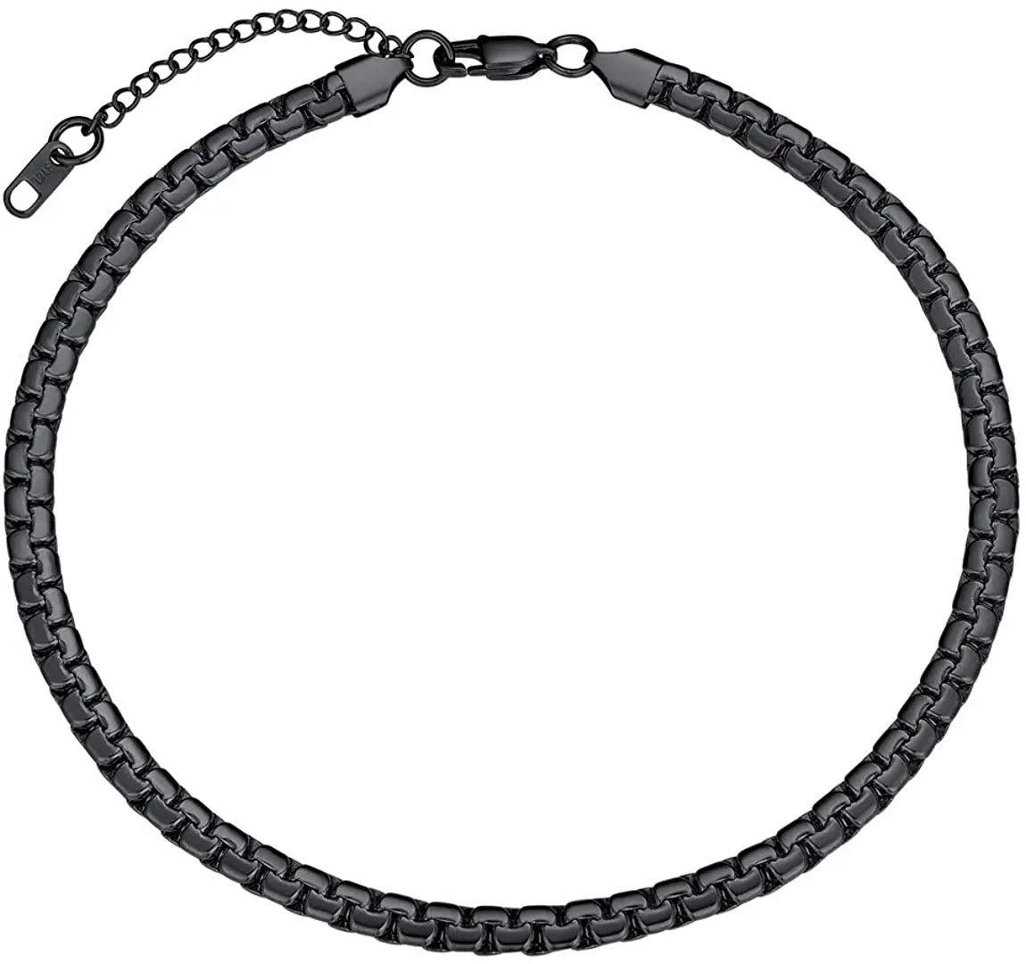 4MM 6MM Flat Box Chain Stainless Steel Necklace for Men Women Black Color Jewelry Gifts