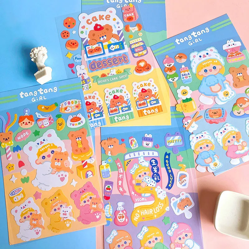 5/10Pc Cute Bear Lollipop Girl Stickers Set Scrapbooking Decorative Sticker Korean DIY Diary Album Stick Label Kawaii Stationery