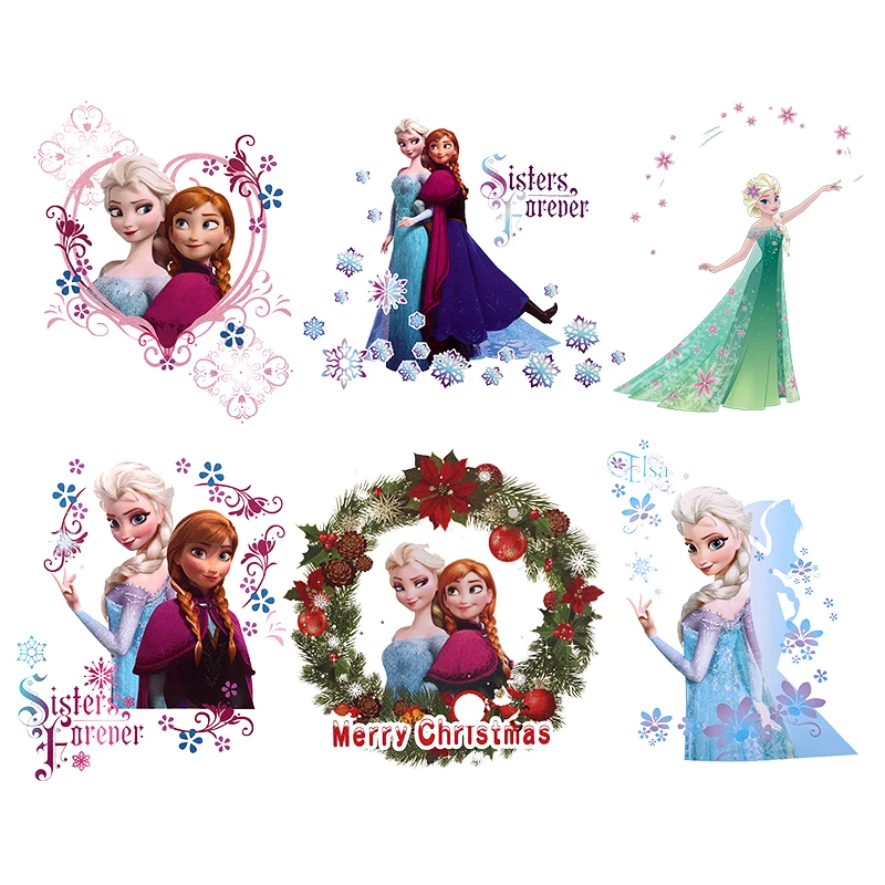 Parche térmico de Frozen para niñas, pegatinas de transferencia de calor de Disney, parches térmicos de dibujos animados, Elsa, Anna, Princesa, ropa