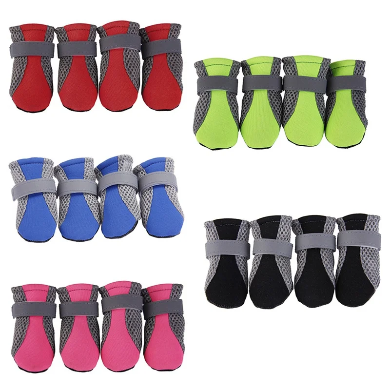 

4pcs/set Breathable Dog Shoes Anti-skid Pet Socks Waterproof Rain Snow Shoes Warm Reflective Pet Dog Boots Paw Protector