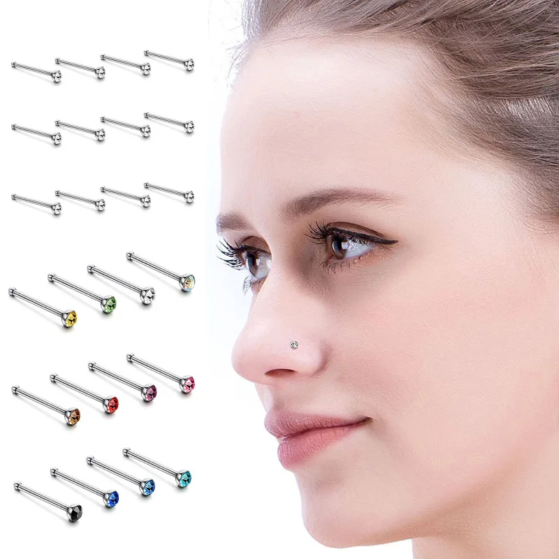 40/60PCS 1.8mm Stainless Steel Nose Piercings Nose Stud Crystal Straight Stud Nose Ring Ideal Gift for Wife or Daily Wear