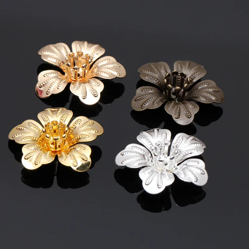 Mibrow 20pcs/lot 4 Colors 20mm Copper Flower Bead Caps Vintage Flower Filigree Loose Spacer Bead End Caps For Jewelry Making