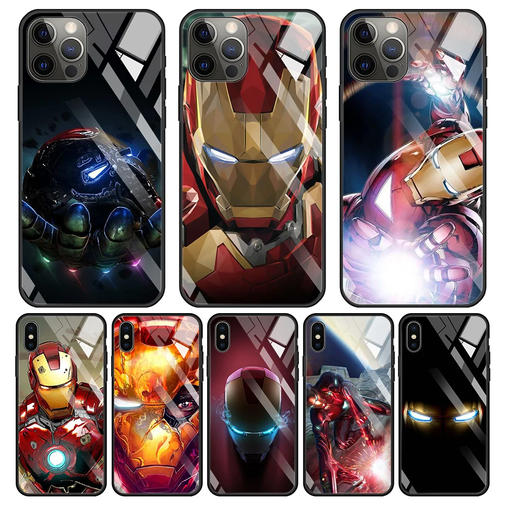 Custodia per telefono in vetro temperato Marvel Iron Man per iPhone 15 14 13 12 11 Pro Max XS Max XR X 7 8 6 6S Plus 13 12 Mini Cover posteriore