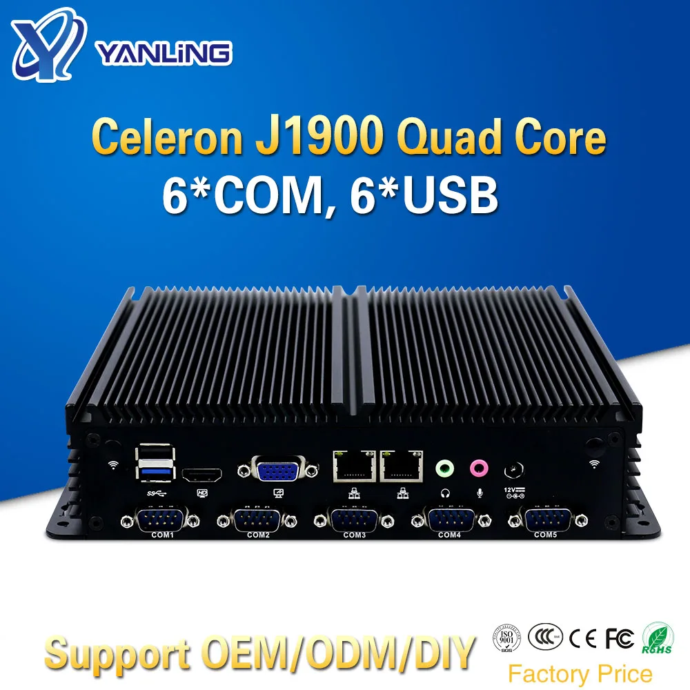 Yanling ราคาถูก Fanless Mini Linux Pc Intel Celeron J1900 Quad Core Barebone คอมพิวเตอร์อุตสาหกรรมฝัง SIM รองรับ3G/4G