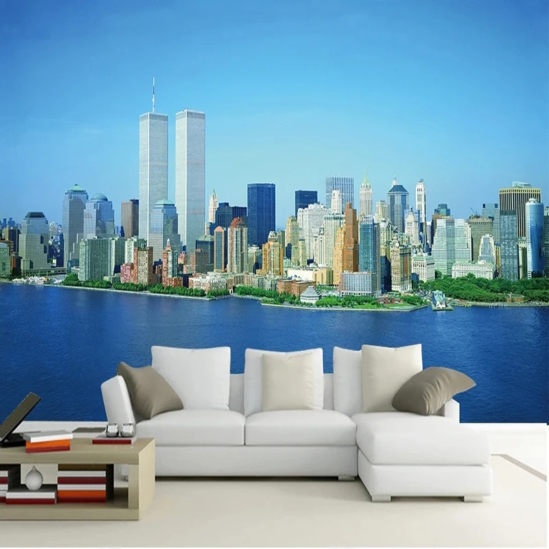 

Custom Any Size Photo Wallpaper 3D TV Background Wall Of Blue City Building By The Sea Papers Papel De Parede Painting Tapety