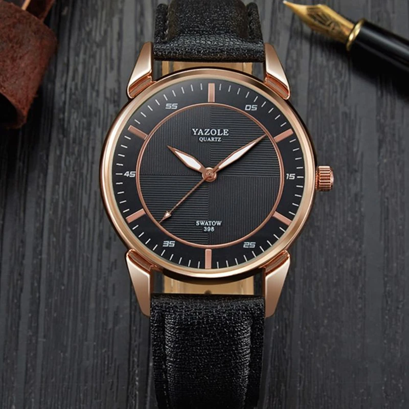 

YAZOLE Top Brand Luxury Luminous Watch Men Watch Unique Fashion Men's Watch Leather Strap Watches Clock saat relogio masculino