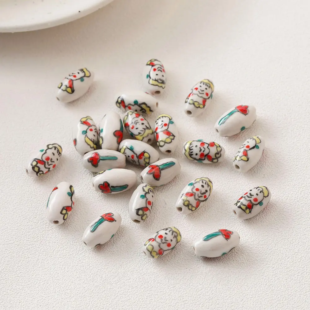 4PCS Oval Retro Hand Painted Ceramic Beads Loose Bead Septal for Jewelry Making Necklace Bracelet Diy Earrings Accessories