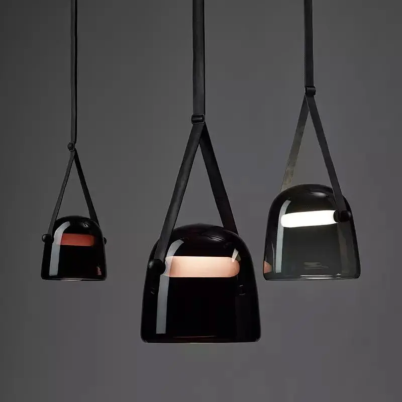 Mona lamp Collection Postmodern Leather Led Nordic glass light For Study suspension boule Bar Decor Loft office pendant light