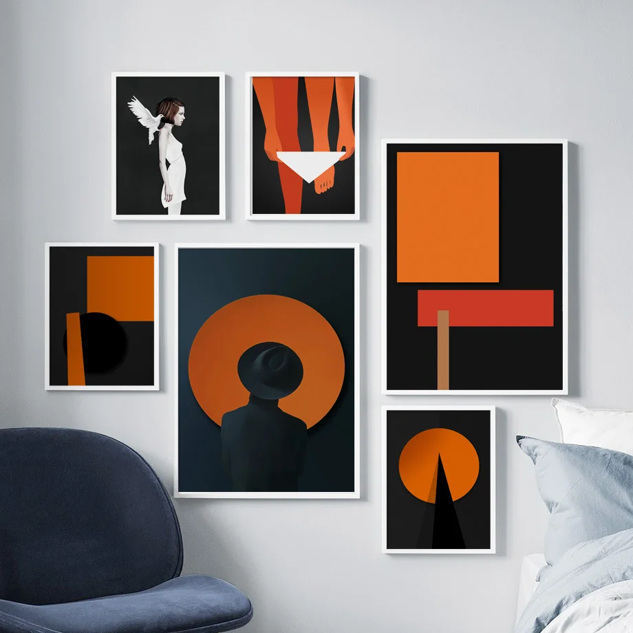 

Black Orange Abstract Pigeon Girl Wall Art Canvas Painting Nordic Posters And Prints Wall Pictures For Living Room Home Decor