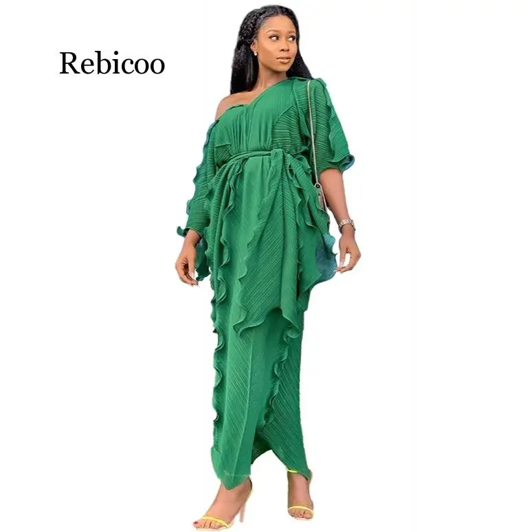 

New African Dresses For Women African Dress Clothes Sexy Pleat V-neck Long Africa Maxi Dress Woman