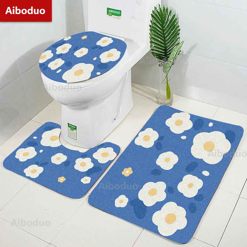 

Aiboduo 40*60 см голубые милые цветы нескользящие 3 шт./комплект крышка для унитаза набор коврик для ванной коврик для отдыха ковер для девушки сердце украшение для дома