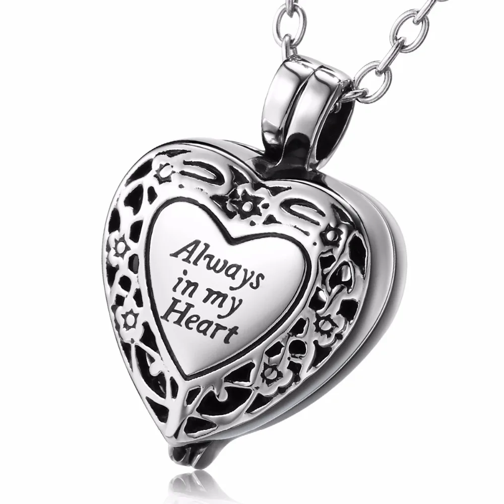 Invisible Vial Cremation Jewelry for Ashes Stainless Steel Always  In My Heart Keepsake Memorial Pendant Urn Necklace