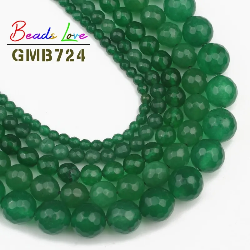 Natural Stone Dark Green Faceted Jades Chalcedony 4 68 10 12mm Round Loose Beads for Jewelry Making Bracelet Necklace Diy 15''