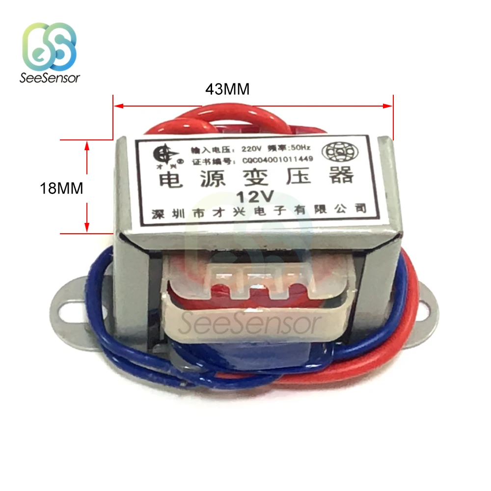 Power Transformer AC 6V 9V 12V 15V 24V Output Voltage 3W EI Copper Core Input 220V 50Hz~60Hz Single Voltage 2 Line Copper