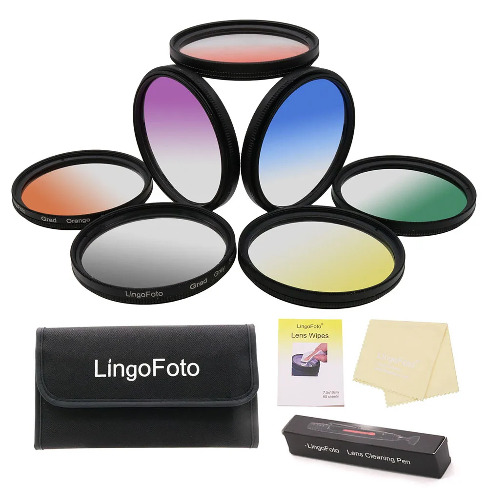 7-in-1 7-colors Graduated Color Filter Set with Cleaning Cloth+Cleaning Tissue+Cleaning Pen Camera Photography Accessory