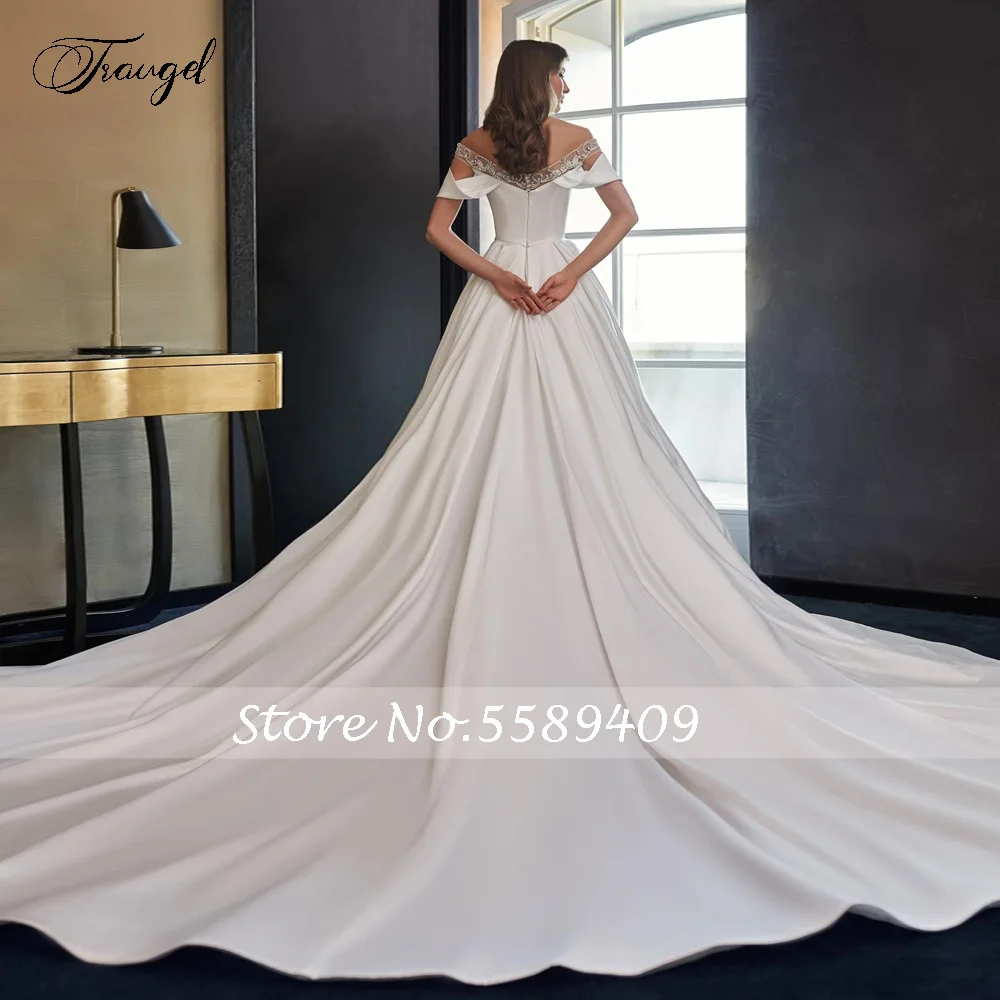 Traugel matowe satynowe suknie ślubne zroszony kochanie Off The Shoulder szata De Mariee Boho Vintage linia A Vestido De Novia