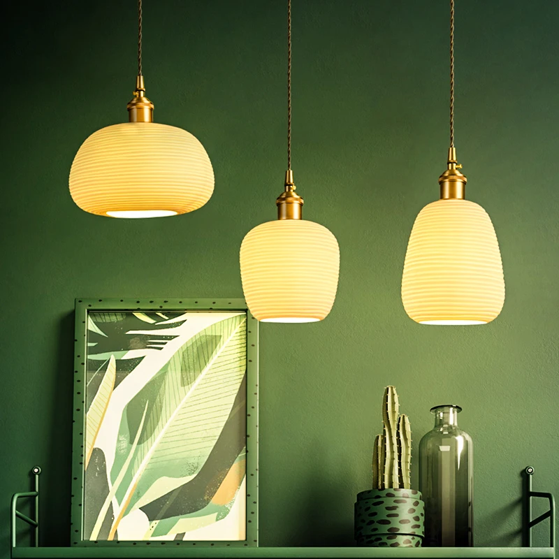 

Japan Style Copper Pendant Lamp Ceramic Hanging Lamp Nordic led Pending lighting Living Room Dining Room Bedroom Loft Decor lamp