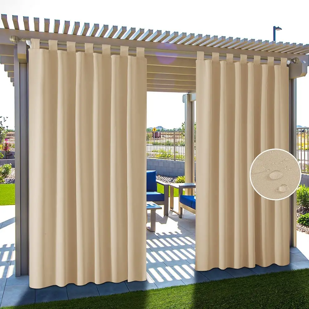 Detachable Top Drape, Waterproof Outdoor Blackout Curtains, Patio Porch Pergola, Cabana Sun Room Deck