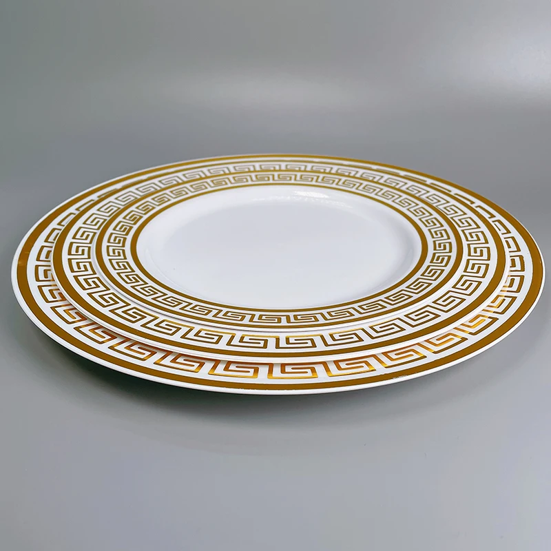 10 Pieces x Home Party Wedding Reuseable Tableware Supplies Golden Rim Round Dessert Plate