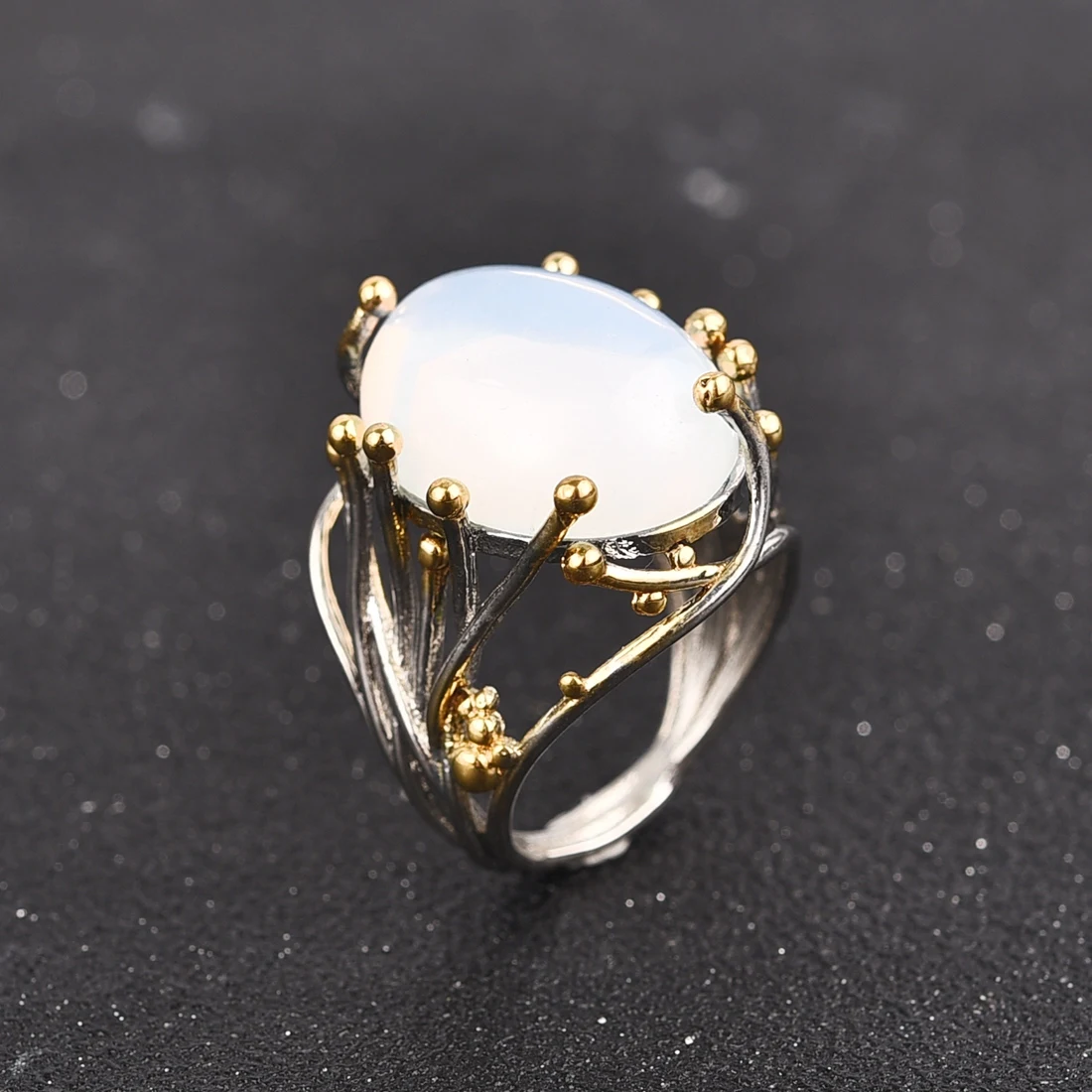 Milangirl Irregular Bohemia Style Rinse Female Natural Moonstone Ring White Opal Vine Rings for Women Wedding Jewelry