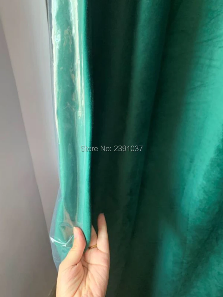 Luxury Double Layer Velvet Shower Curtain with Gold Hooks for Bathroom and Shower Room, Nordic Green, Russia and Spain