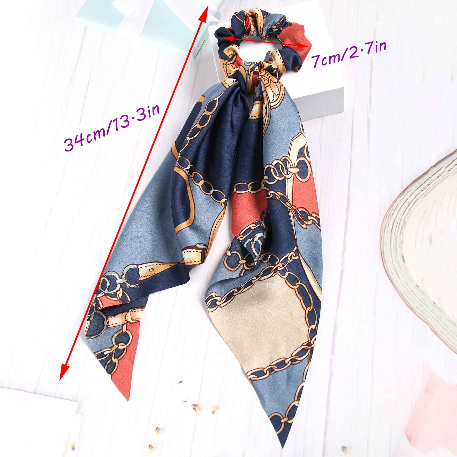 Fashion Women Girls Vintage Printting Hair Scrunchies Long Hair Ribbon Ponytail Scarf Elastic Satin Hair Band Hair Accessories