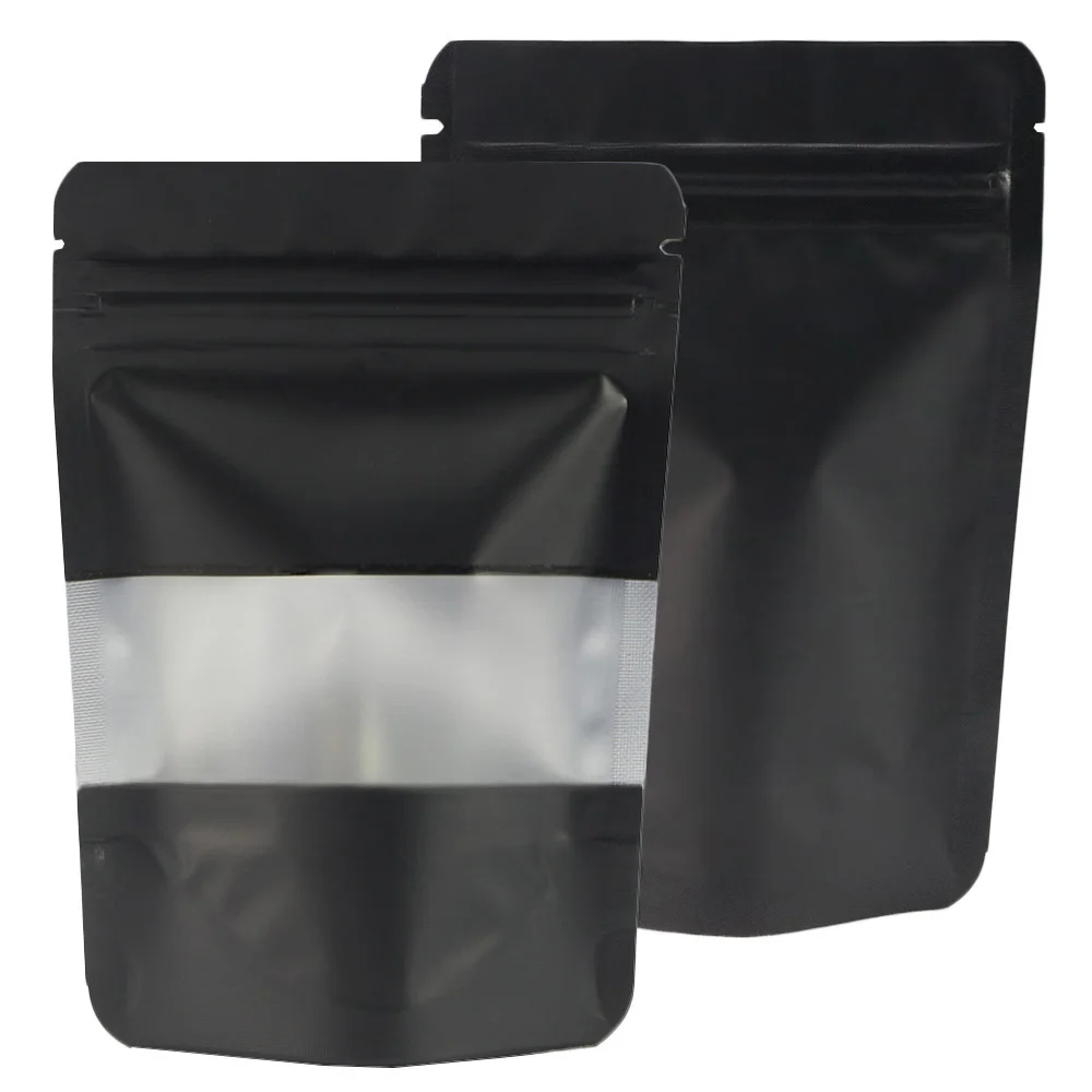 High Quality Eco-friendly Smell Proof Matte Mylar Bag Resealable Waterproof Foil Tea Stand Up Zip Lock Pouches With Clear Window