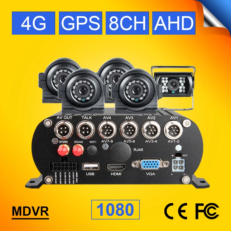 4G Lte GPS Positing 8CH Hard Disk Mobile Dvr With 5Pcs Waterproof 2.0MP HD Rear View Back/Side Car Camera For Bus Taxi Van